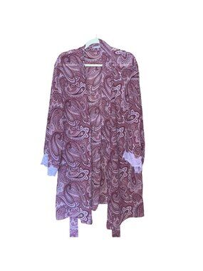 Valerie Stevens Womens Paisley Patterned Robe With Lace Trim Medium